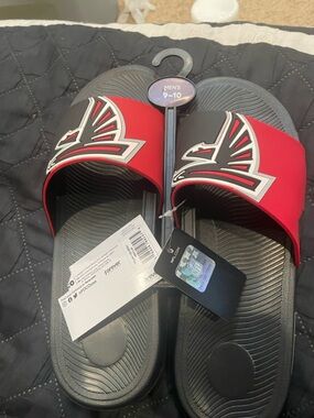 NFL Red and Black Slide Sandals with Team Atlanta Falcons Emblem